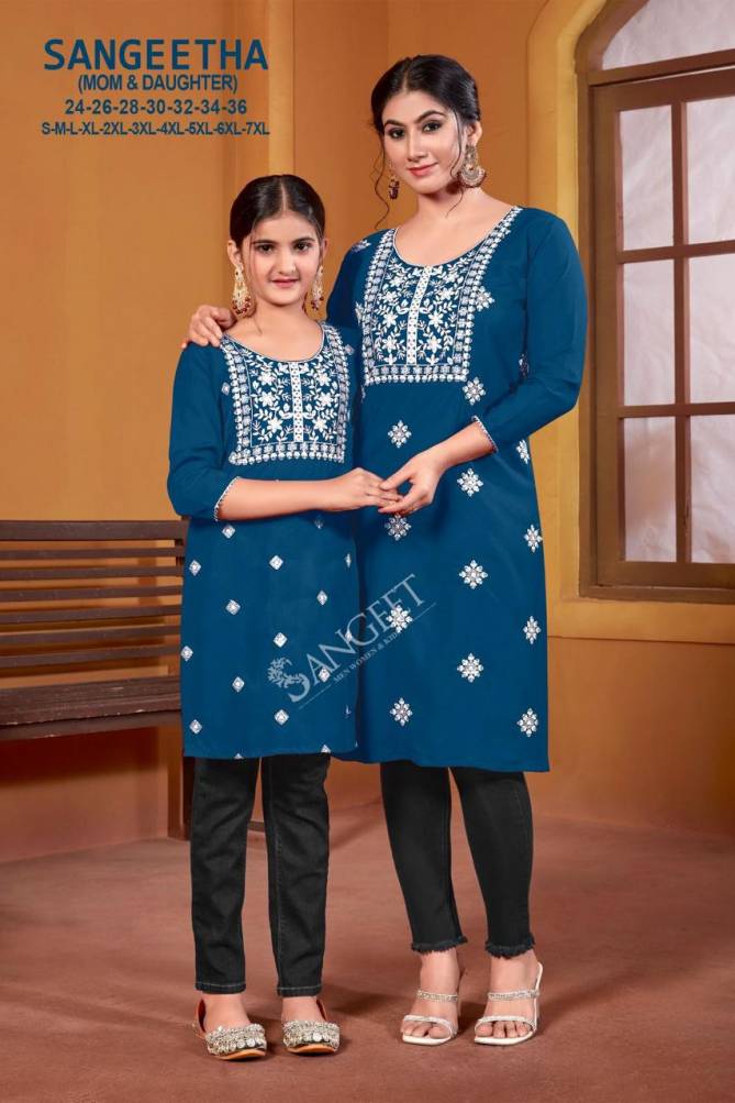 Sangeetha By Sangeet Mom Rayon Embroidery Kurti Wholesale Online
